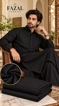 Product Title: Premium Black Wash & Wear – Men’s Unstitched Suit