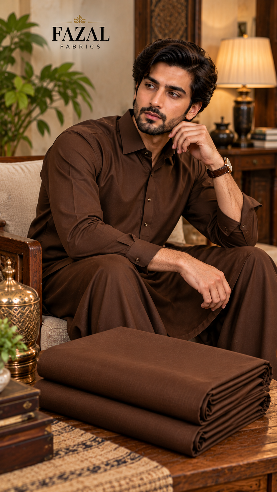 Premium Brown Wash & Wear – Men’s Unstitched Suit