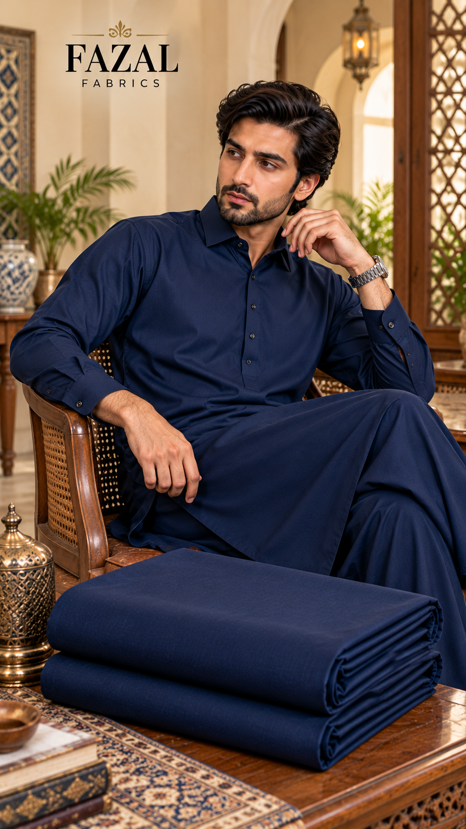 Premium Navy Blue Wash & Wear – Men’s Unstitched Suit