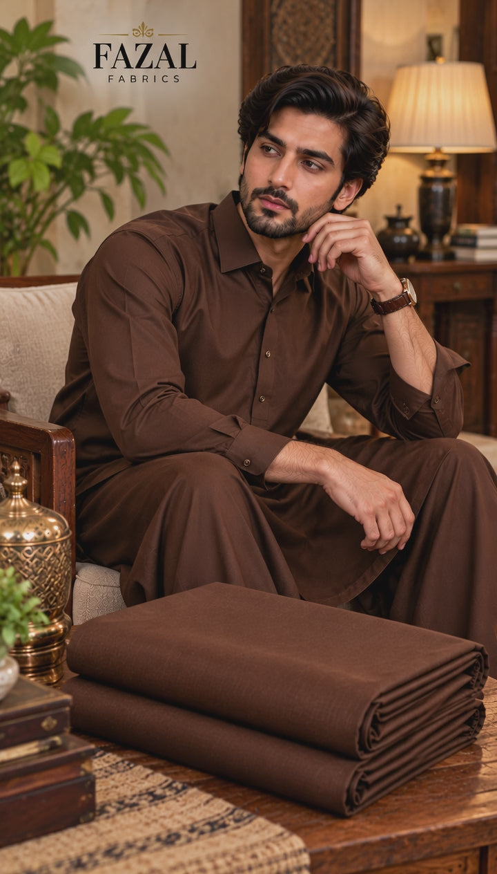 Premium Brown Wash & Wear – Men’s Unstitched Suit